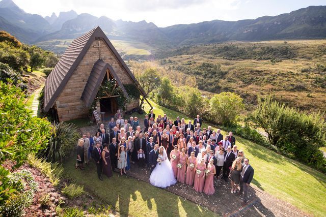 Wedding party at the Cathedral Peak chapel