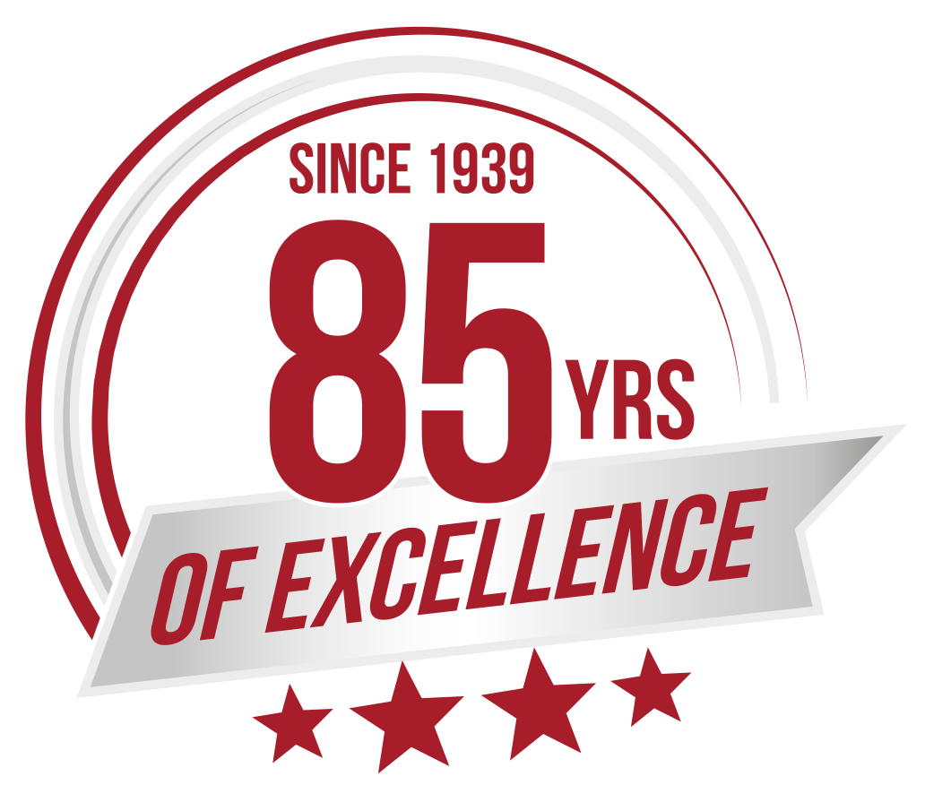 Red 85 years of excellence badge