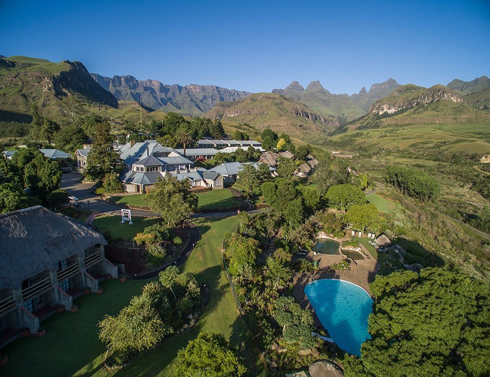 Arial shot of Cathedral Peak Hotel