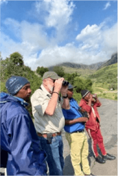 People bird watching at Cathedral Peak Hotel