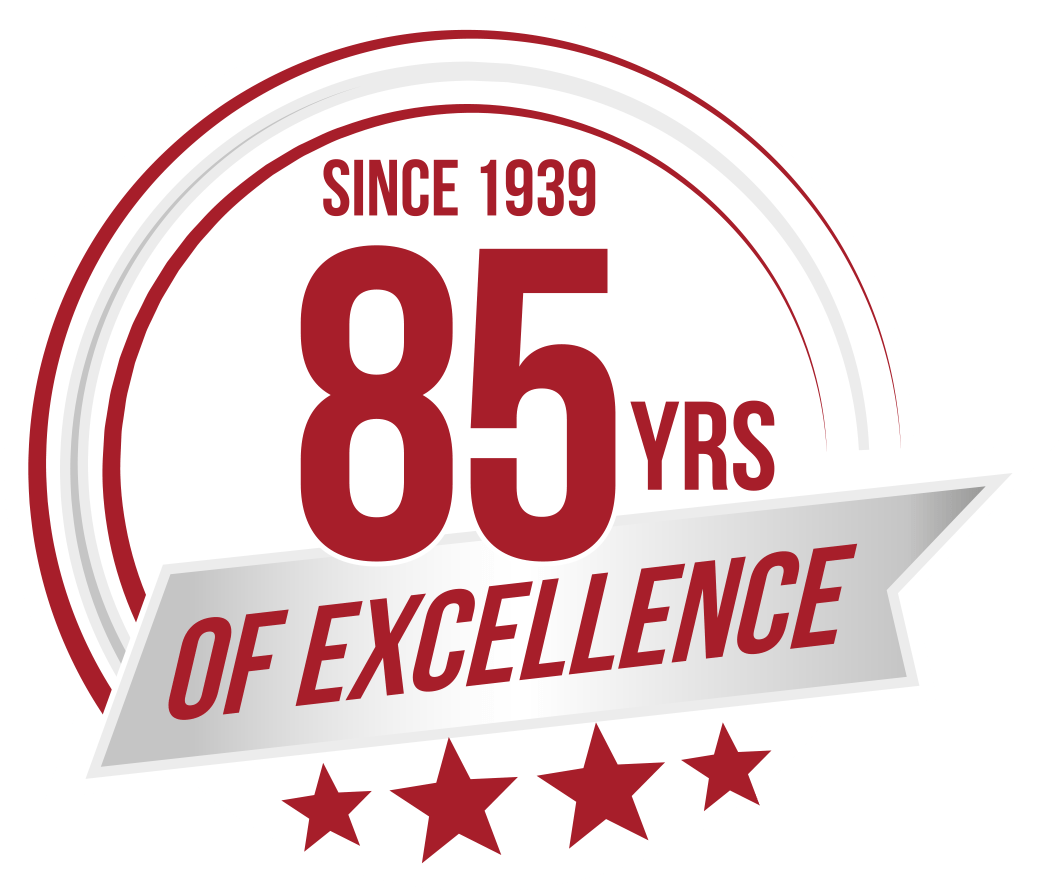 Red 85 years of excellence badge