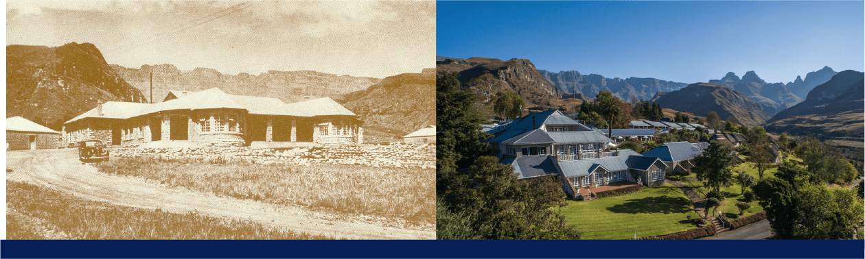 Cathedral Peak Hotel historic building versus modern building