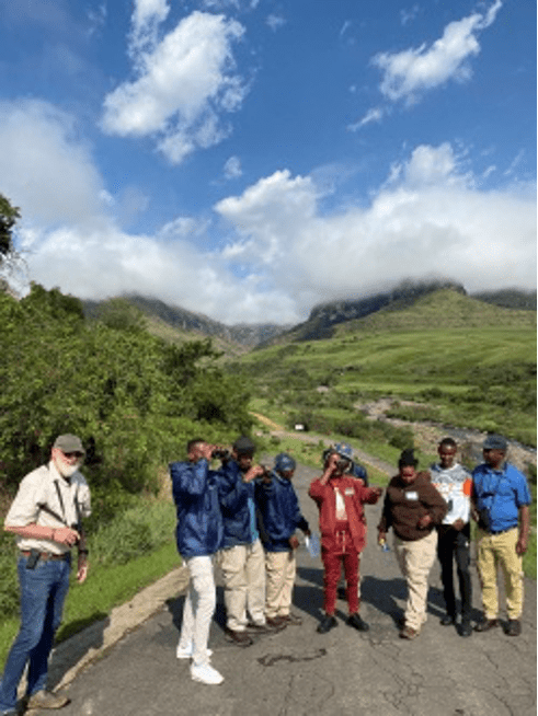 Staff bird watching at Cathedral Peak Hotel